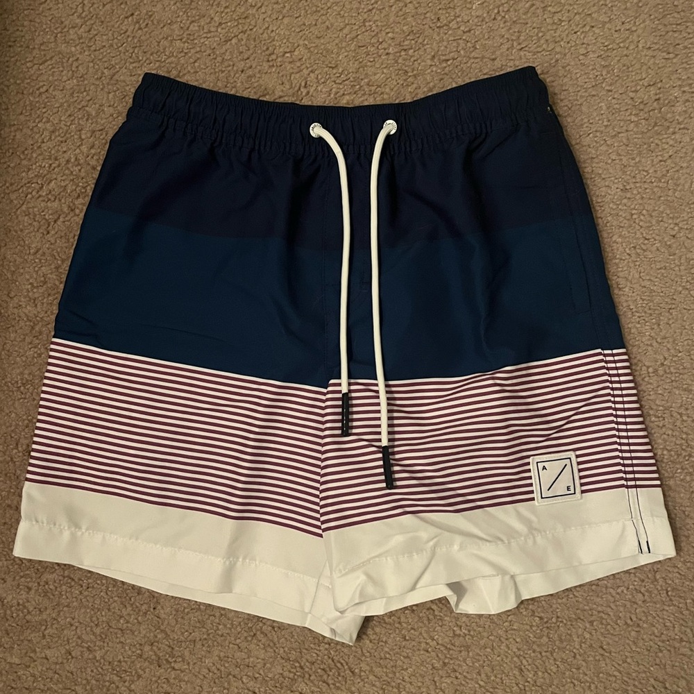 American Eagle Outfitters Navy and White Swim Shorts